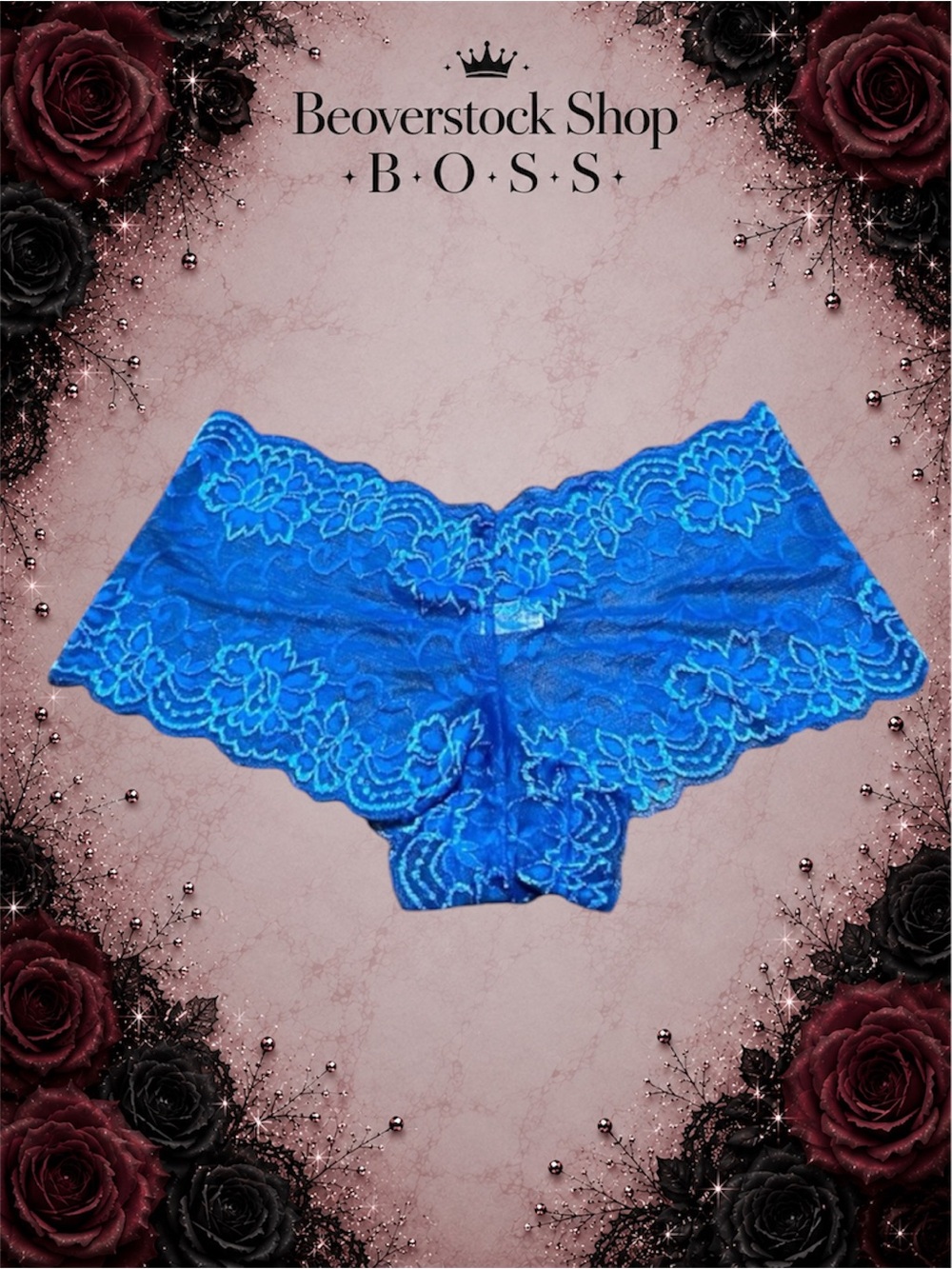 New Women's Soft Sexy Lace Blue Cheeky Panty - Size Small
